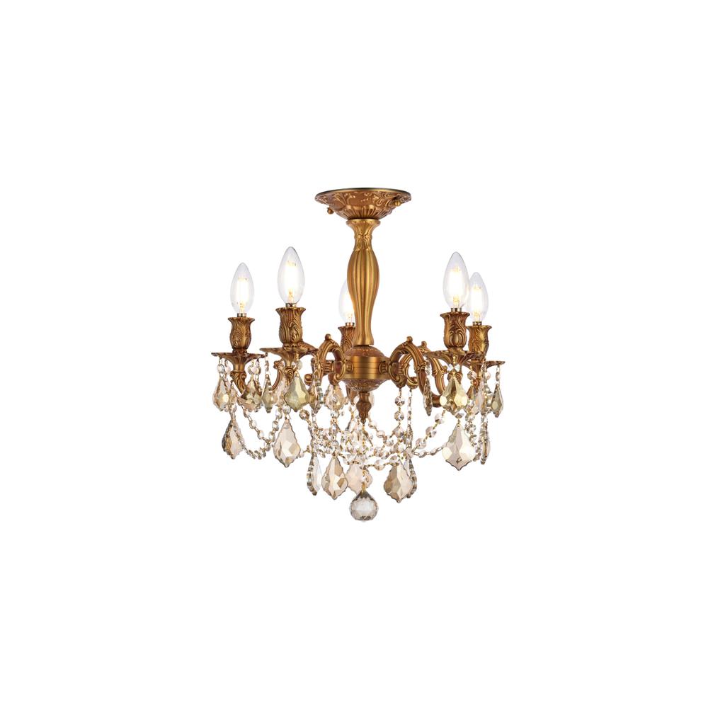 Rosalia 5 light French Gold Flush Mount Golden Teak (Smoky) Royal Cut Crystal