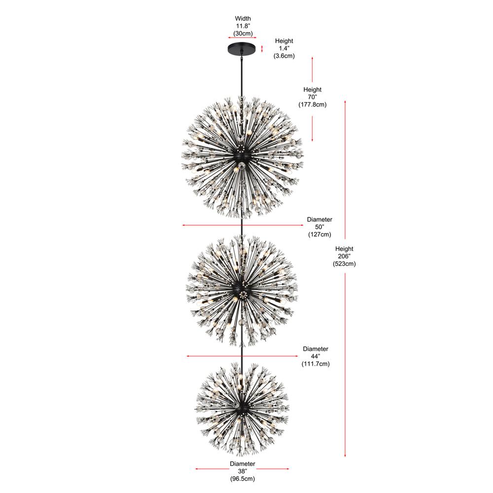 Vera 48 inch three tiers crystal starburst chandelier in black