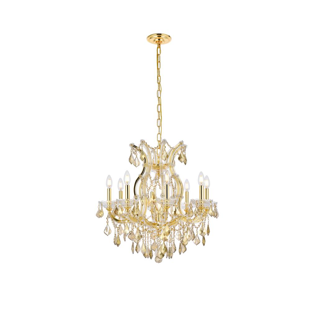 Maria Theresa 9 light Gold Chandelier Golden Teak (Smoky) Royal Cut Crystal