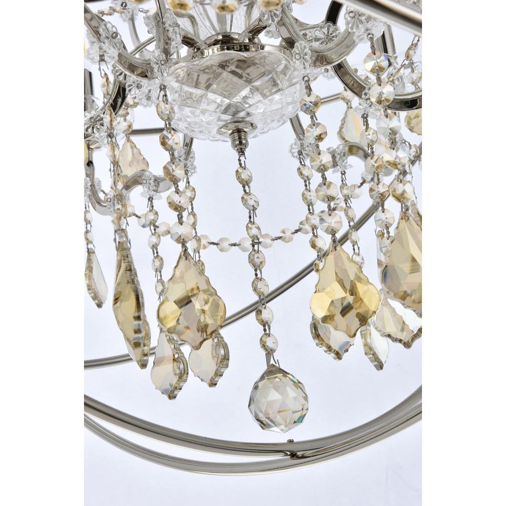 Geneva 6 light polished nickel Chandelier Golden Teak (Smoky) Royal Cut crystal