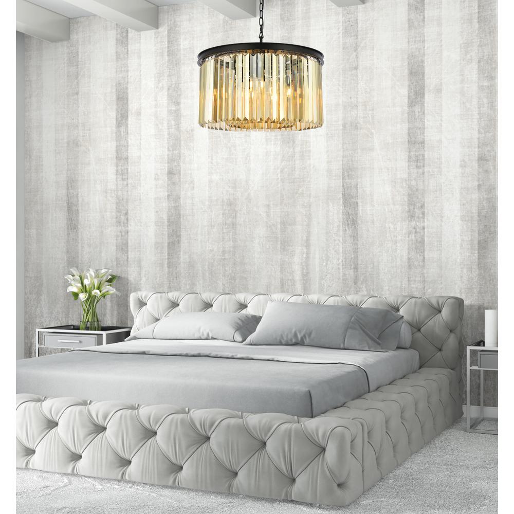 Sydney 8 light Matte Black Chandelier Golden Teak (Smoky) Royal Cut Crystal
