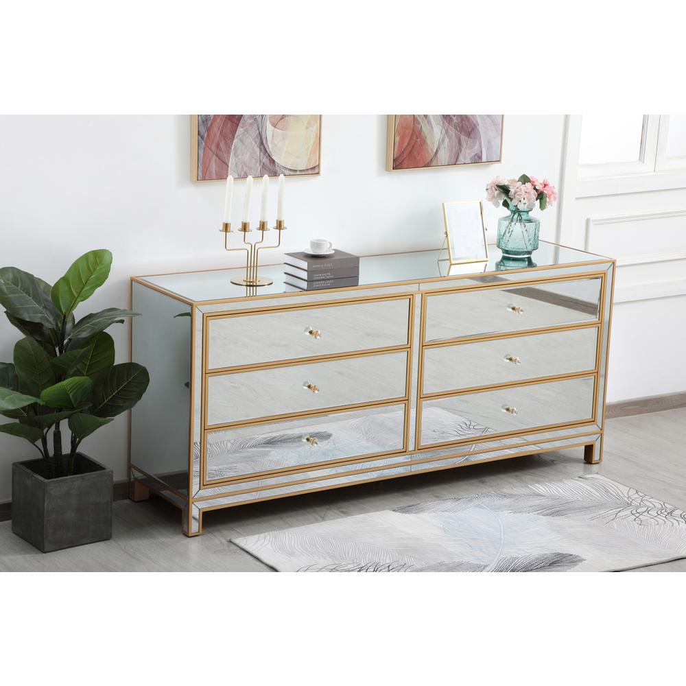 Reflexion 72 in. mirrored six drawer chest in gold