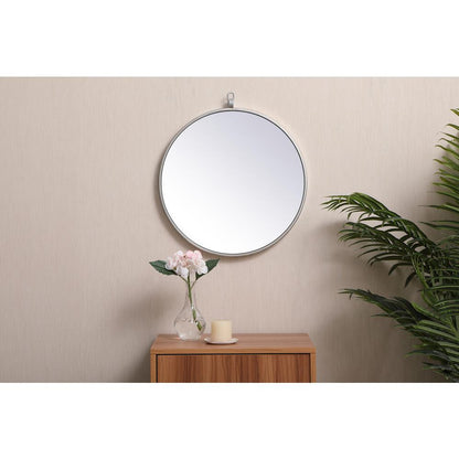 Metal frame round mirror with decorative hook 18 inch in silver