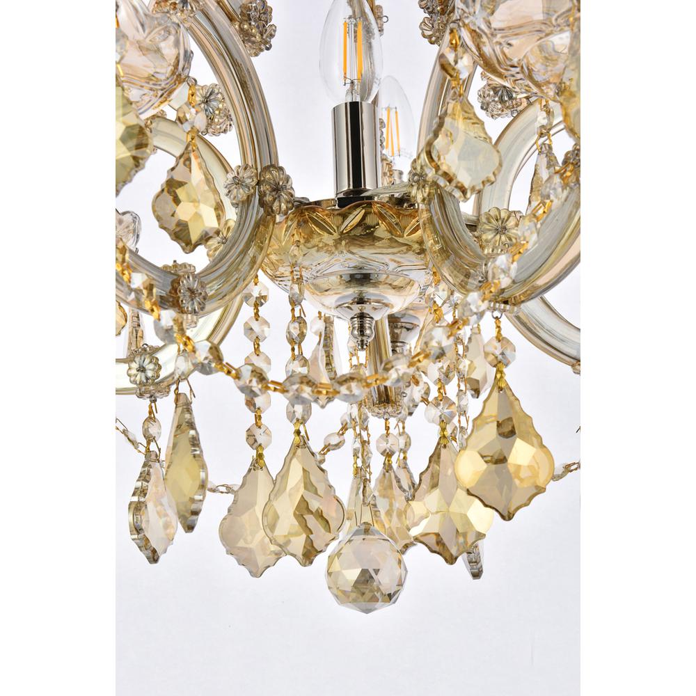 Maria Theresa 6 light Gold Pendant Golden Teak (Smoky) Royal Cut Crystal