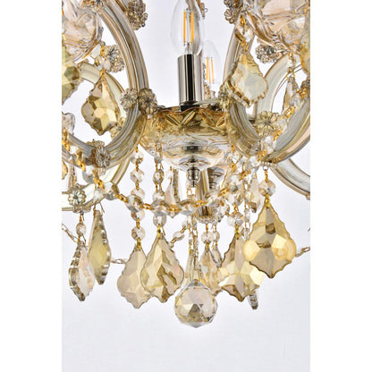 Maria Theresa 6 light Gold Pendant Golden Teak (Smoky) Royal Cut Crystal