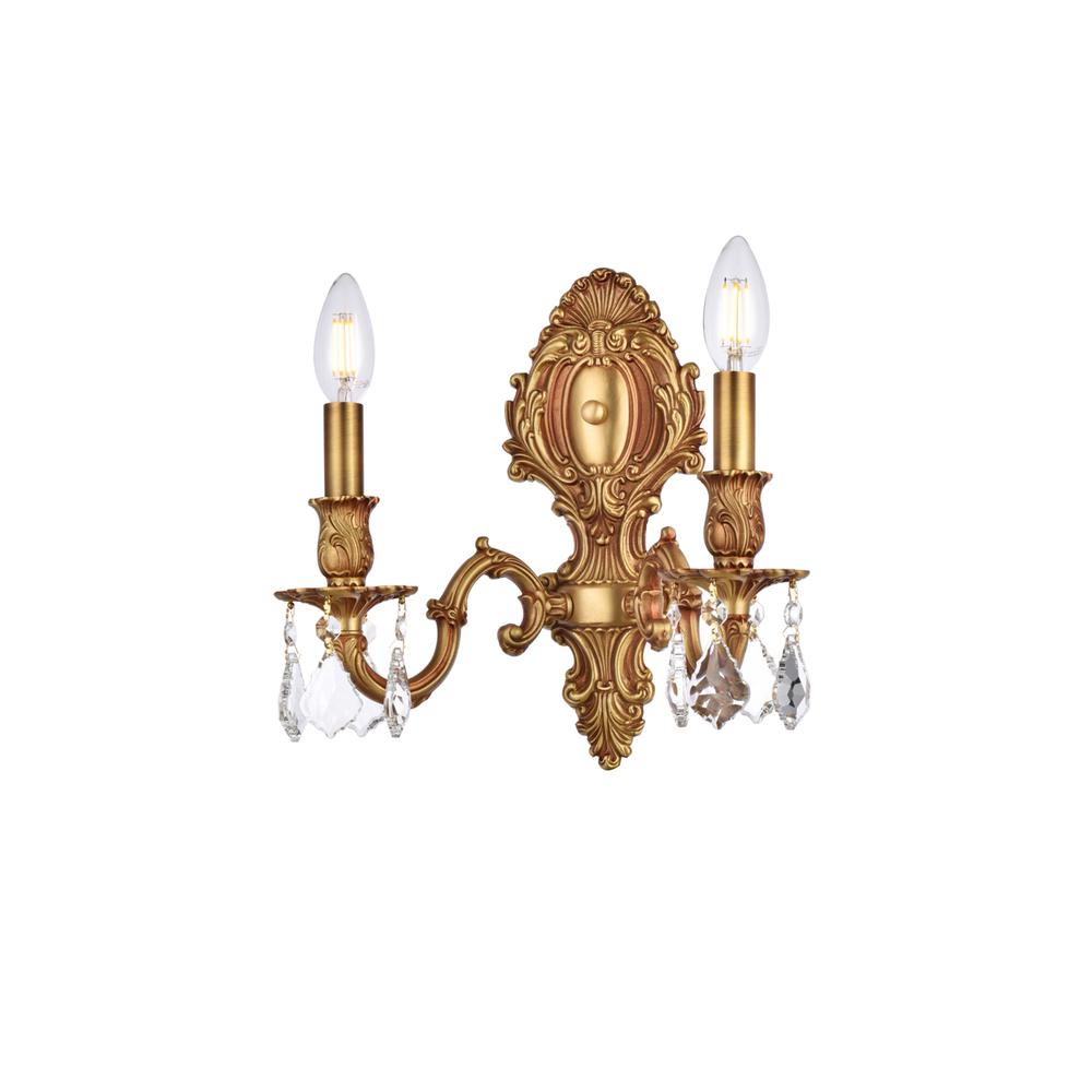 Monarch 2 light French Gold Wall Sconce Clear Royal Cut Crystal