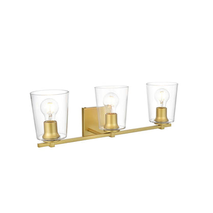 Kacey 3 light Brass and Clear Bath Sconce