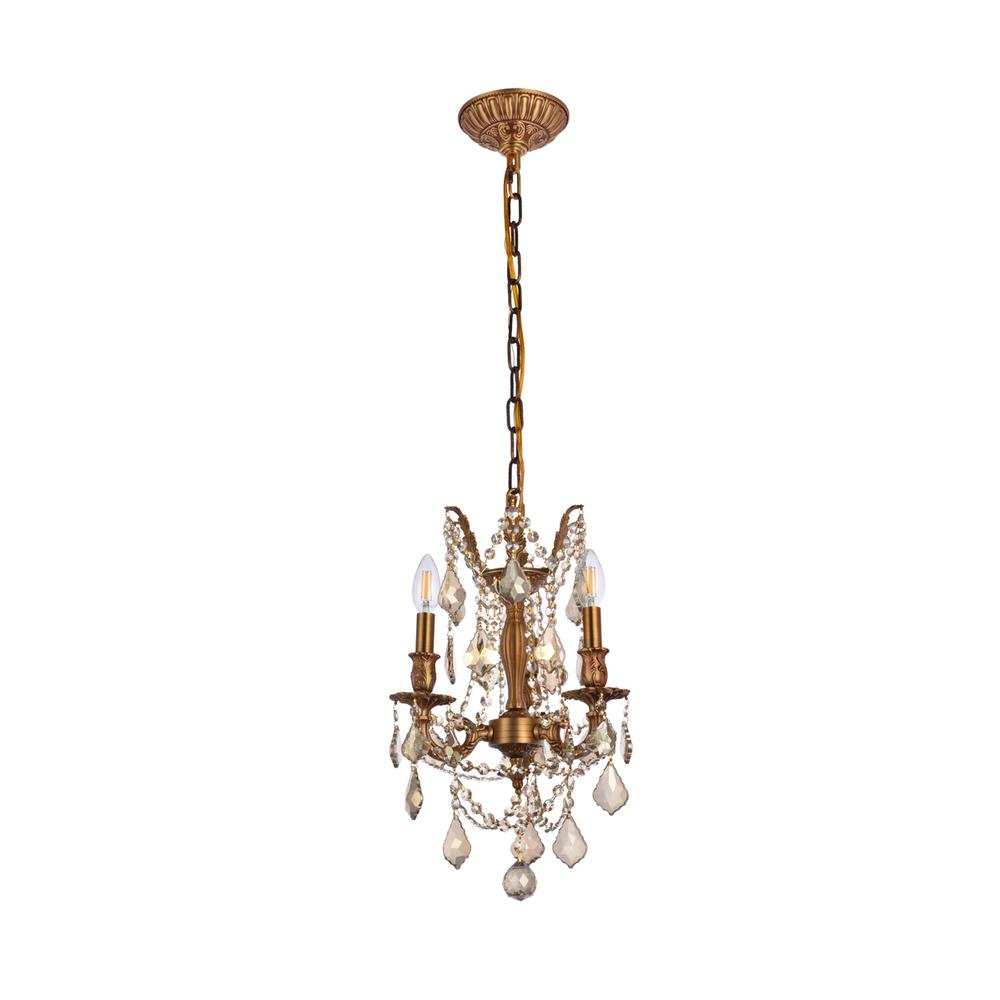 Rosalia 3 light French Gold Pendant Golden Teak (Smoky) Royal Cut Crystal