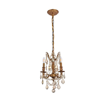 Rosalia 3 light French Gold Pendant Golden Teak (Smoky) Royal Cut Crystal