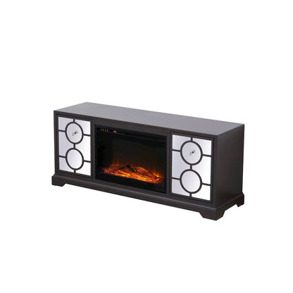 60 In. Mirrored Tv Stand With Wood Fireplace Insert In Dark Walnut
