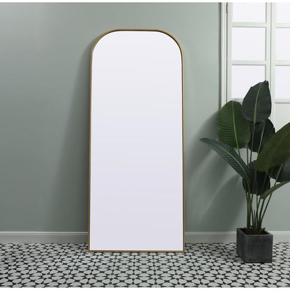 Metal Frame Arch Full Length Mirror 32x76 Inch in Brass
