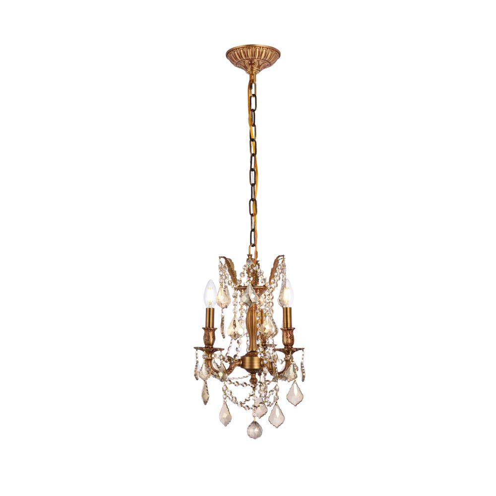 Rosalia 3 light French Gold Pendant Golden Teak (Smoky) Royal Cut Crystal