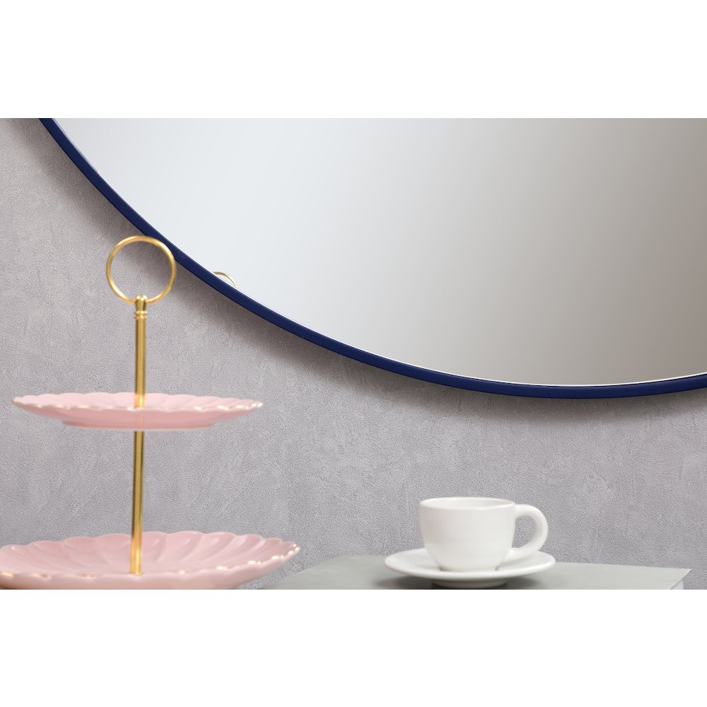 Metal Frame Round Mirror With Decorative Hook 42 Inch Blue