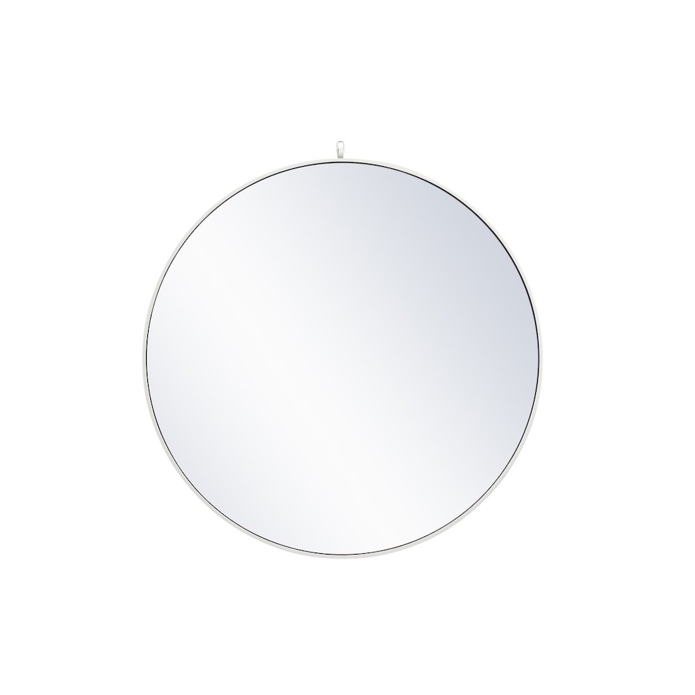Metal Frame Round Mirror With Decorative Hook 42 Inch In White