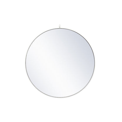 Metal Frame Round Mirror With Decorative Hook 42 Inch In White