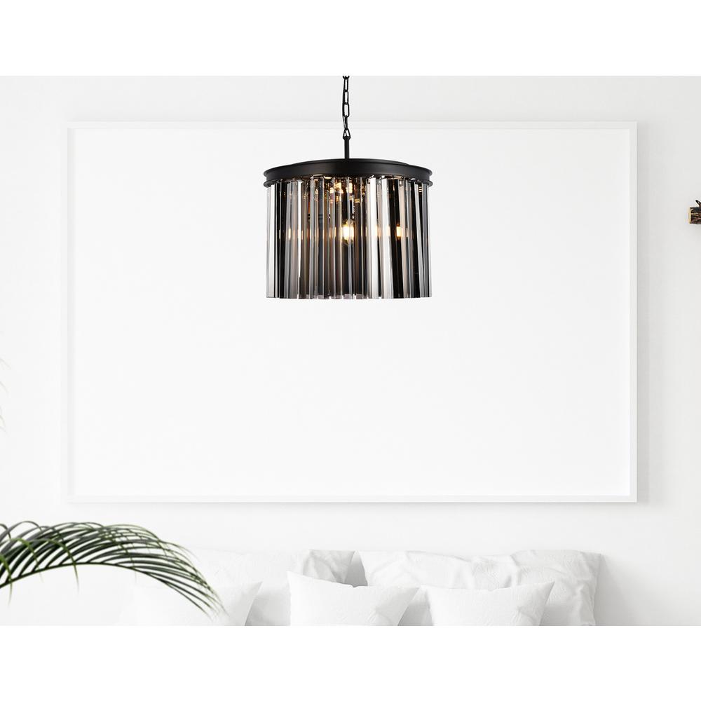 Sydney 6 light Matte Black Pendant Silver Shade (Grey) Royal Cut Crystal