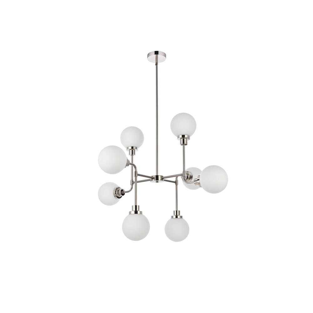 Hanson 8 lights pendant in polished nickel with frosted shade