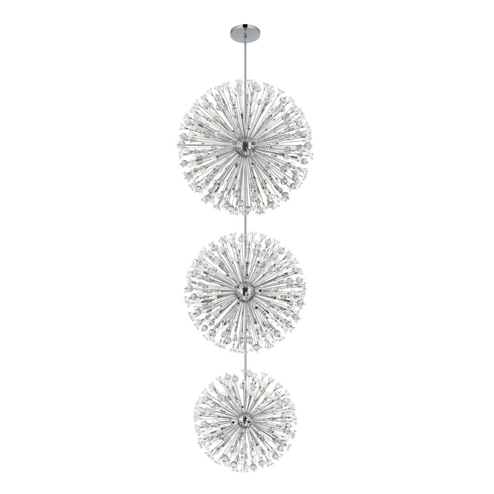 Vera 48 inch three tiers crystal starburst chandelier in chrome