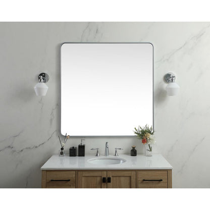 Soft corner metal square mirror 42x42 inch in Silver