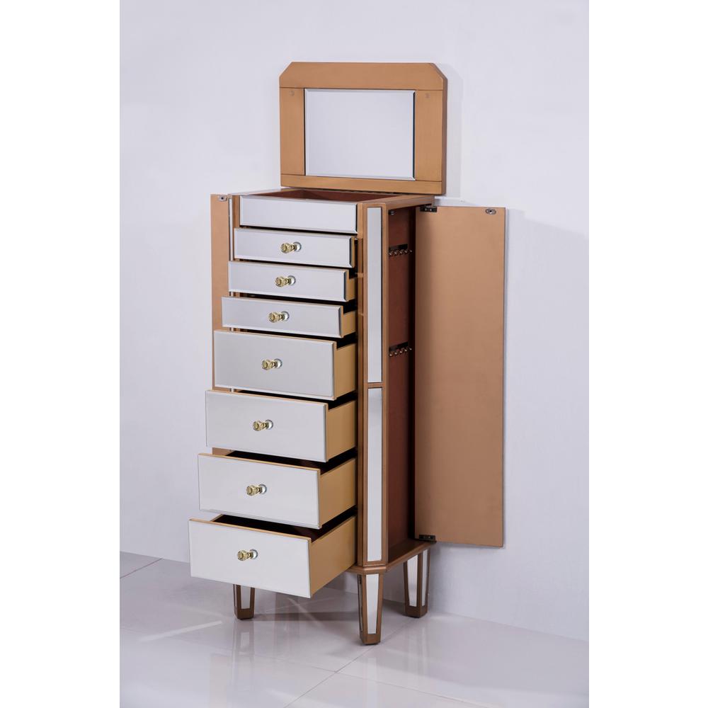 7 Drawer Jewelry Armoire 18 in. x 12 in. x 41 in. in Gold Clear