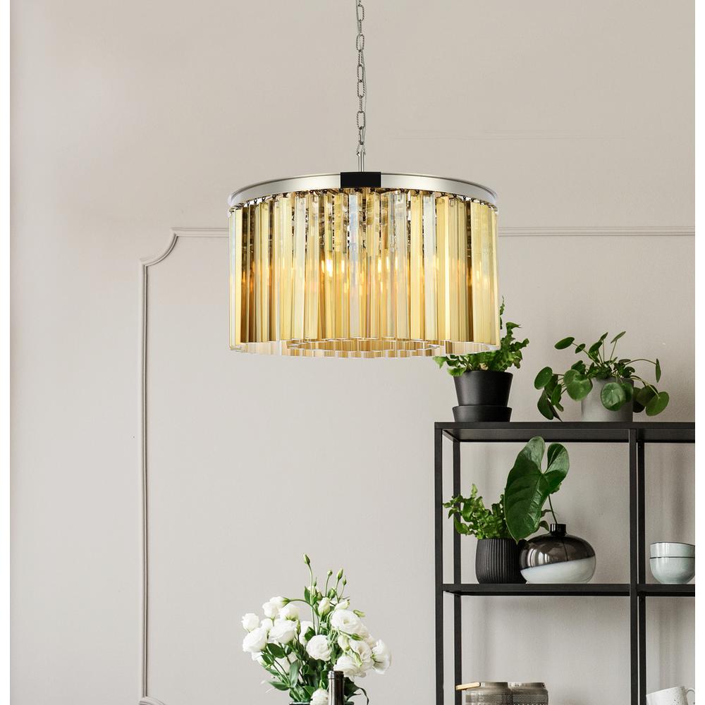 Sydney 8 light polished nickel Chandelier Golden Teak (Smoky) Royal Cut Crystal