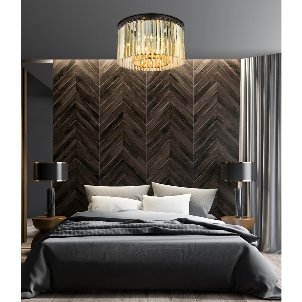 Sydney 8 light Matte Black Flush Mount Golden Teak (Smoky) Royal Cut Crystal