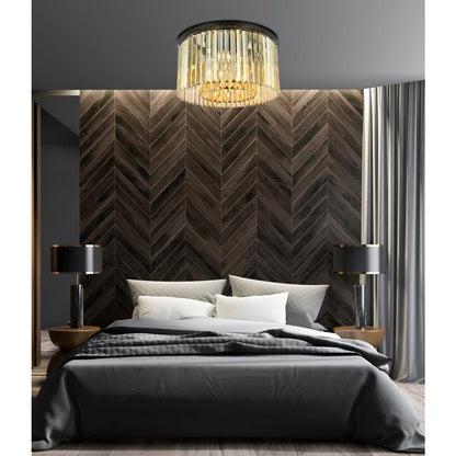 Sydney 8 light Matte Black Flush Mount Golden Teak (Smoky) Royal Cut Crystal