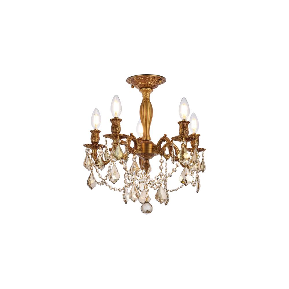 Rosalia 5 light French Gold Flush Mount Golden Teak (Smoky) Royal Cut Crystal