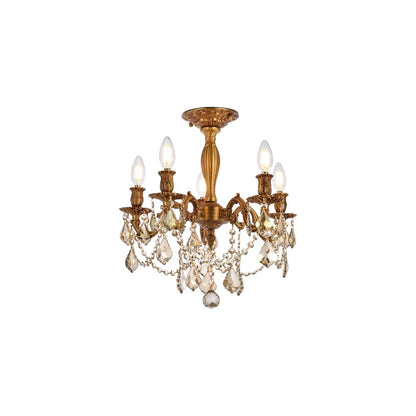 Rosalia 5 light French Gold Flush Mount Golden Teak (Smoky) Royal Cut Crystal