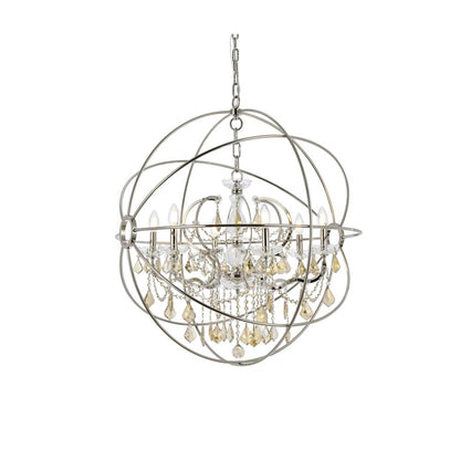 Geneva 6 light polished nickel Chandelier Golden Teak (Smoky) Royal Cut crystal
