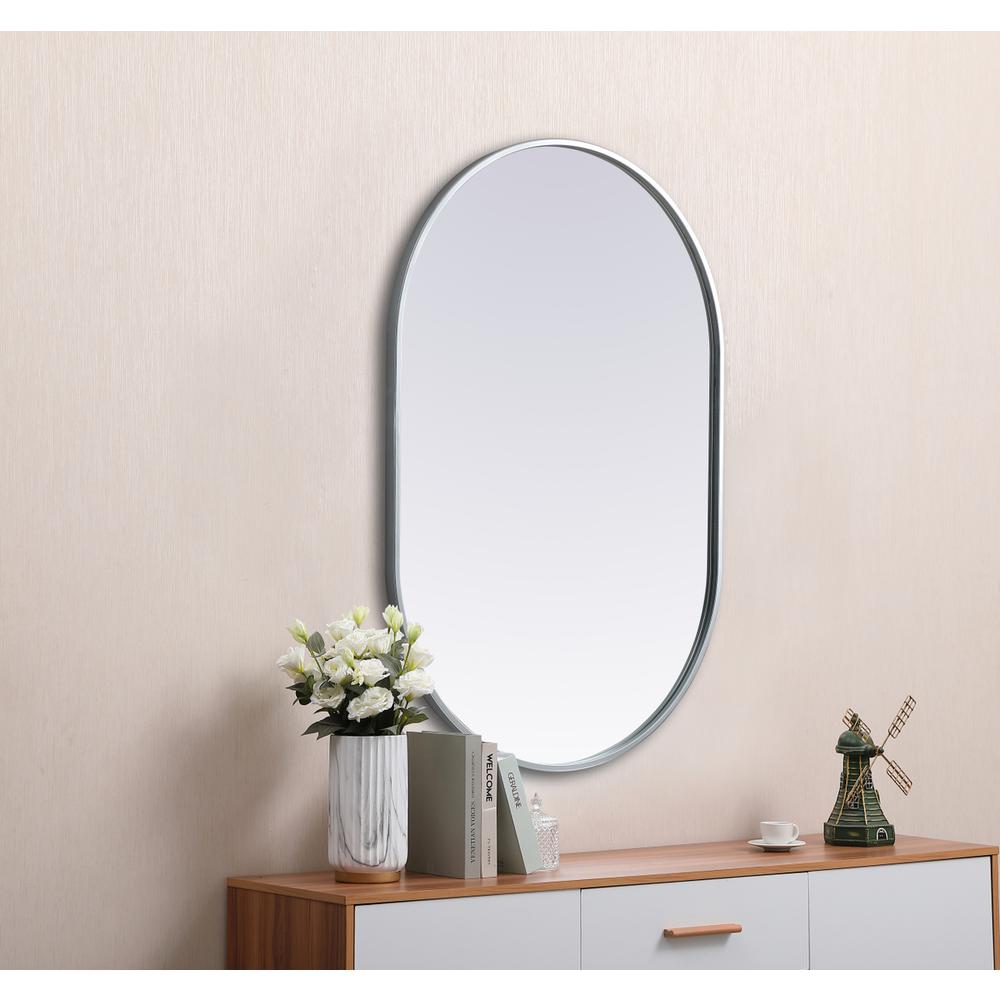 Metal Frame Oval Mirror 24x36 Inch in Silver