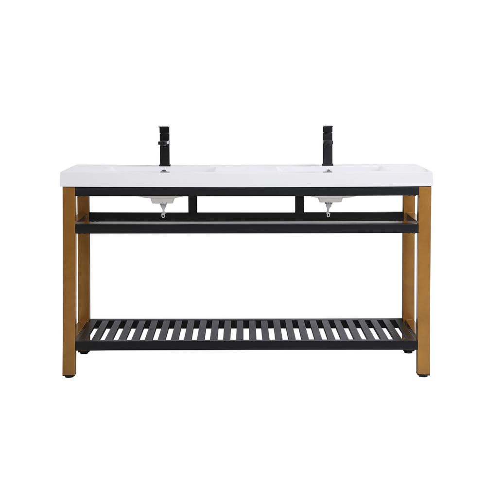 60 inch Double Bathroom Metal Vanity in Golden Black