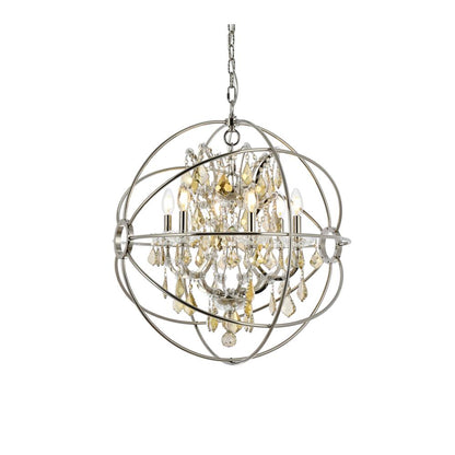 Geneva 6 light polished nickel Chandelier Golden Teak (Smoky) Royal Cut crystal