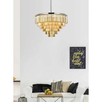 Sydney 33 light polished nickel Chandelier Golden Teak (Smoky) Royal Cut Crystal