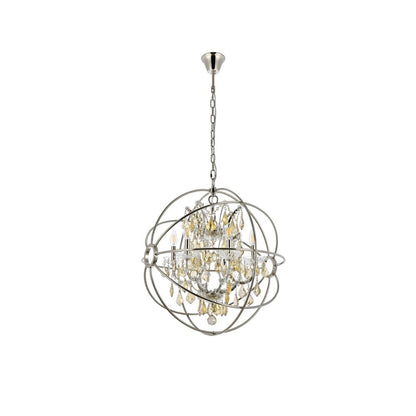 Geneva 6 light polished nickel Chandelier Golden Teak (Smoky) Royal Cut crystal