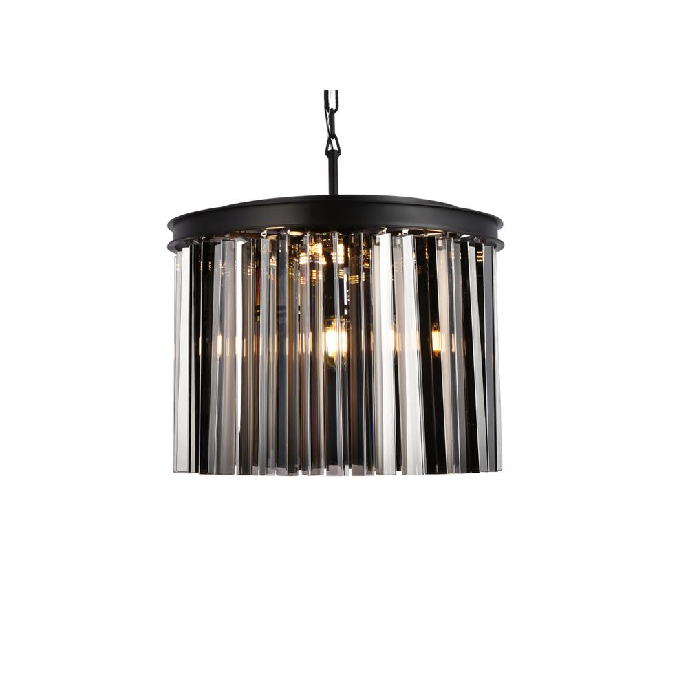 Sydney 6 light Matte Black Pendant Silver Shade (Grey) Royal Cut Crystal