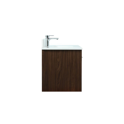 36 Inch Single Bathroom Vanity In Walnut With Backsplash