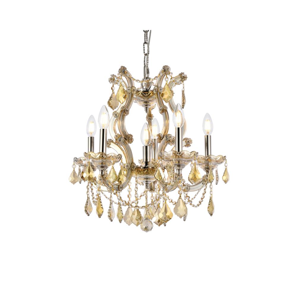 Maria Theresa 6 light Gold Pendant Golden Teak (Smoky) Royal Cut Crystal