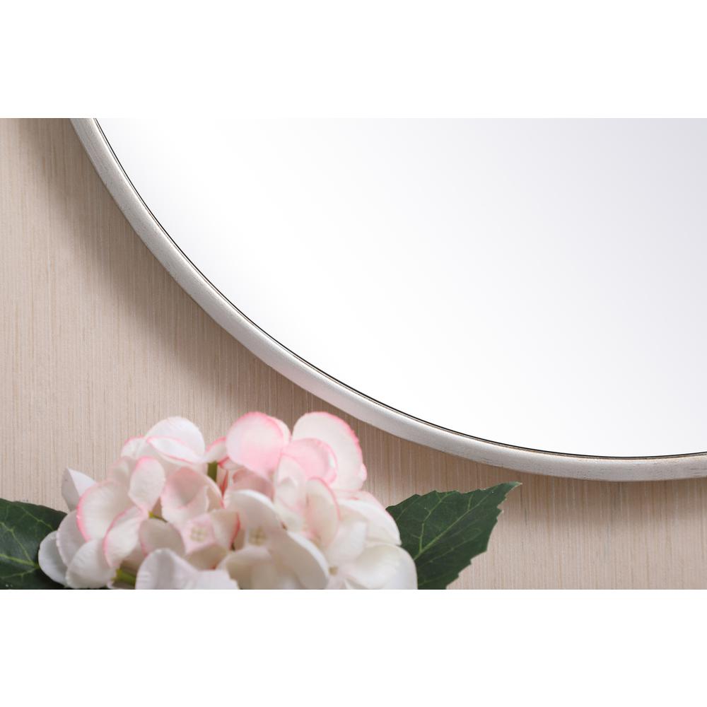 Metal frame round mirror with decorative hook 18 inch in silver