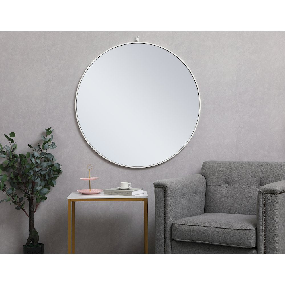 Metal Frame Round Mirror With Decorative Hook 42 Inch In White