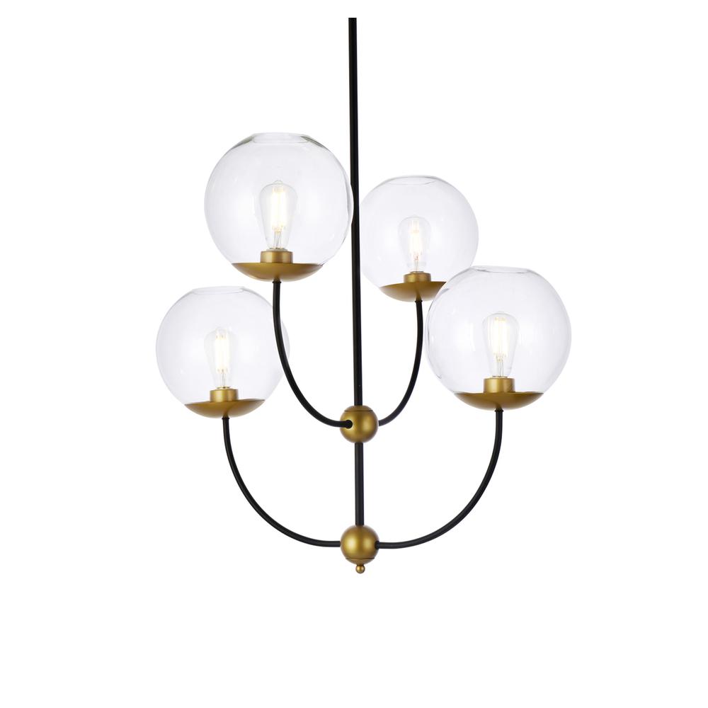 Lennon 31.5 inch pendant in black and brass with clear shade