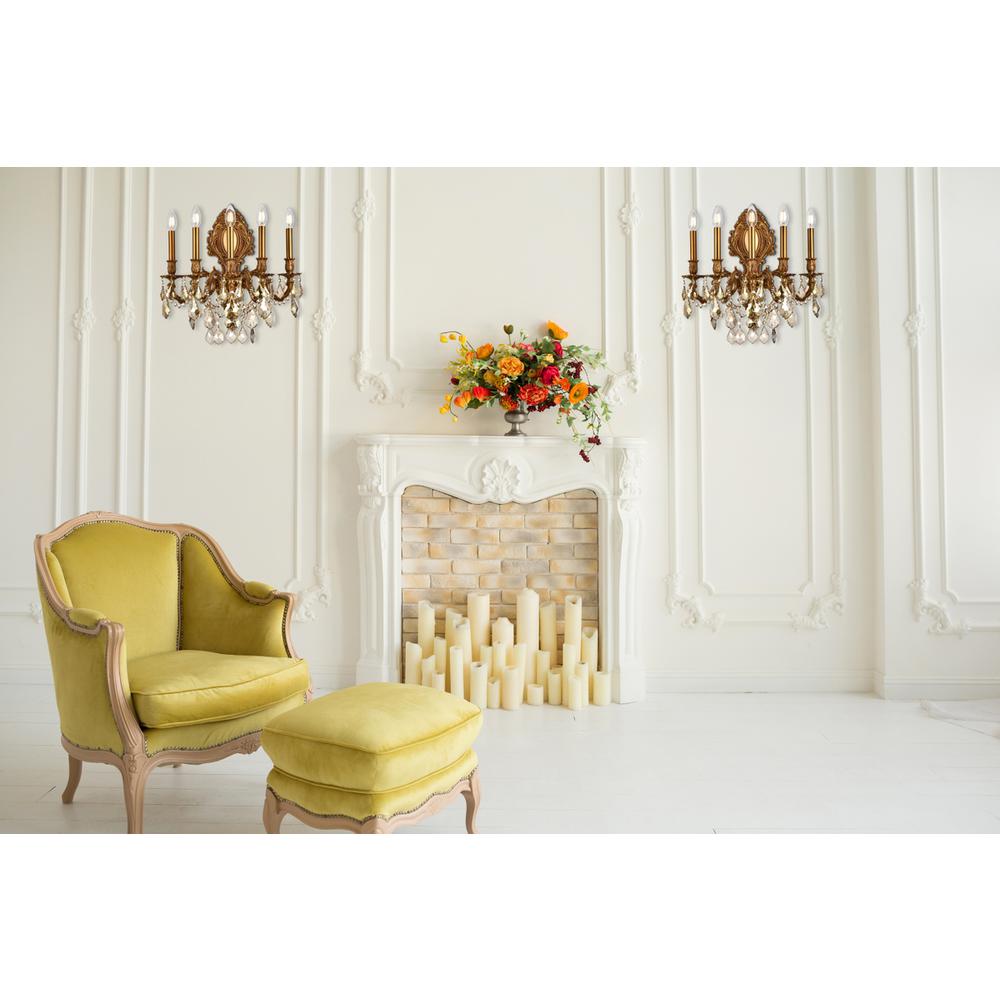 Monarch 5 light French Gold Wall Sconce Golden Teak (Smoky) Royal Cut Crystal
