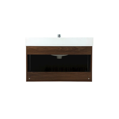 36 Inch Single Bathroom Vanity In Walnut With Backsplash