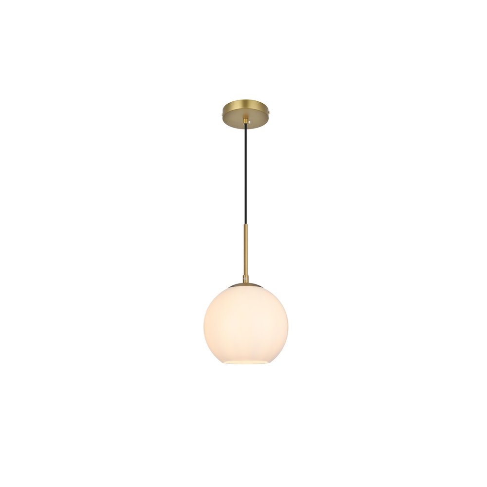 Baxter 8 Inch Pendant Frosted White Shade in Satin Gold