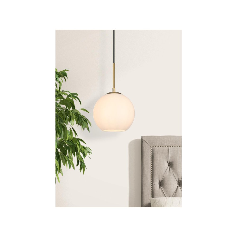 Baxter 8 Inch Pendant Frosted White Shade in Satin Gold