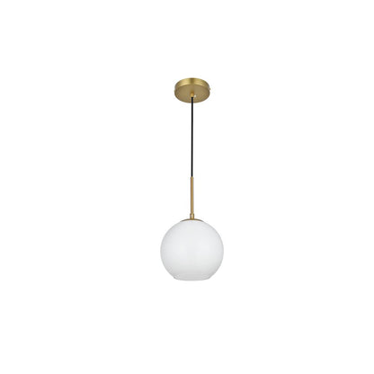 Baxter 8 Inch Pendant Frosted White Shade in Satin Gold