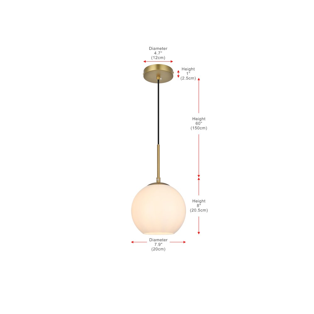 Baxter 8 Inch Pendant Frosted White Shade in Satin Gold
