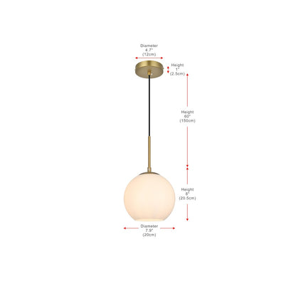 Baxter 8 Inch Pendant Frosted White Shade in Satin Gold