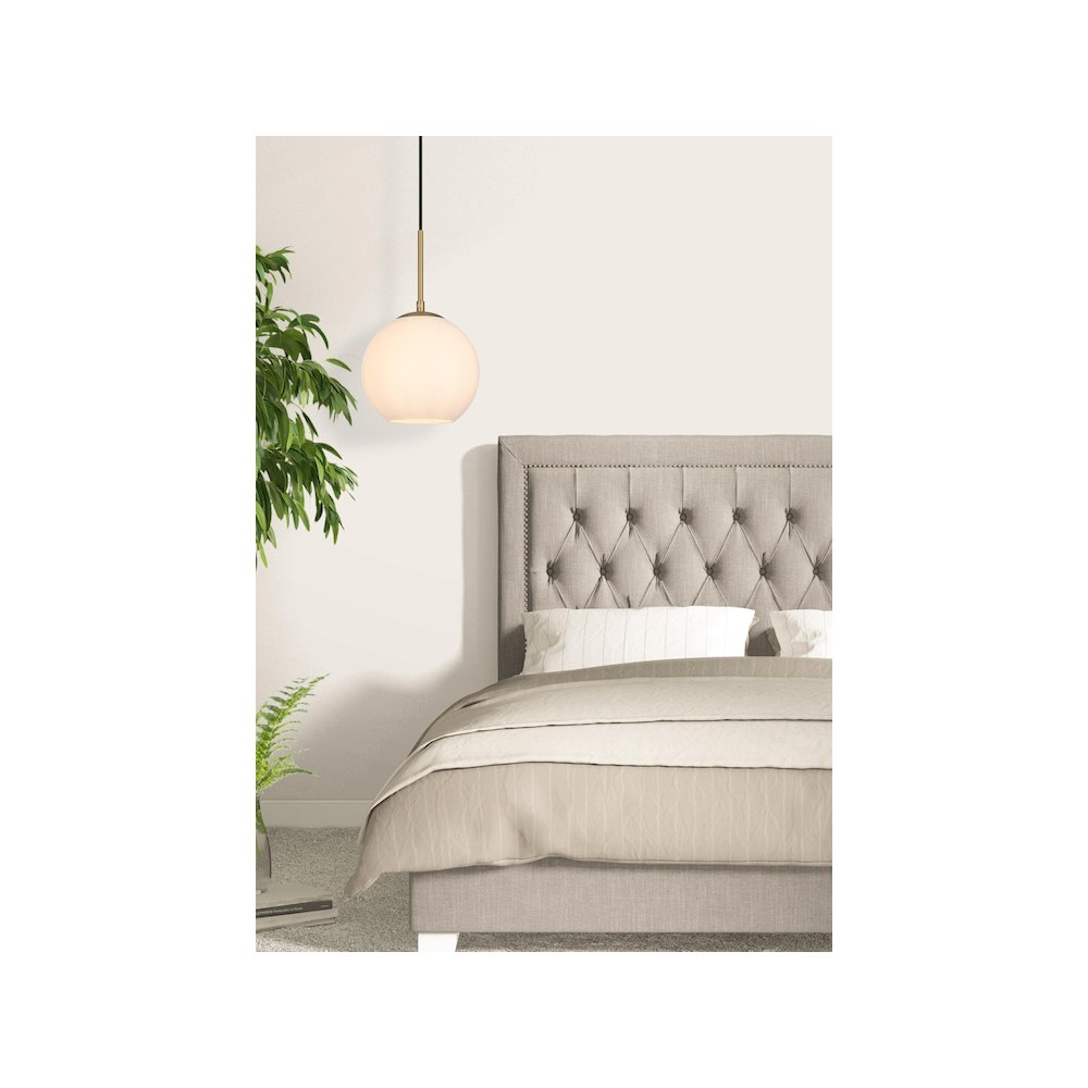 Baxter 8 Inch Pendant Frosted White Shade in Satin Gold