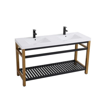 60 inch Double Bathroom Metal Vanity in Golden Black